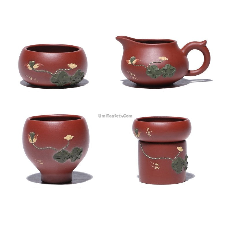 Handmade Purple Clay Lotus Tea Set | 8-Piece