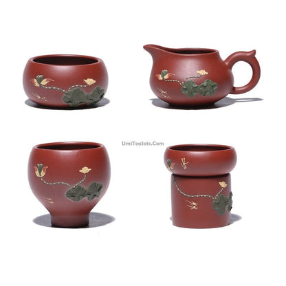 Handmade Purple Clay Lotus Tea Set | 8-Piece