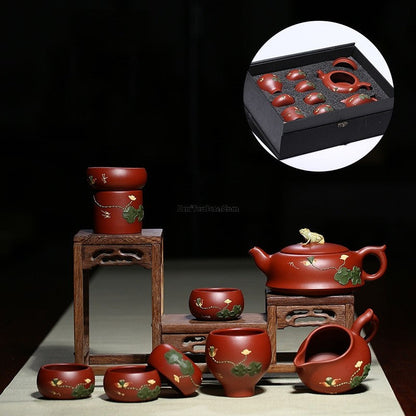 Handmade Purple Clay Lotus Tea Set | 8-Piece