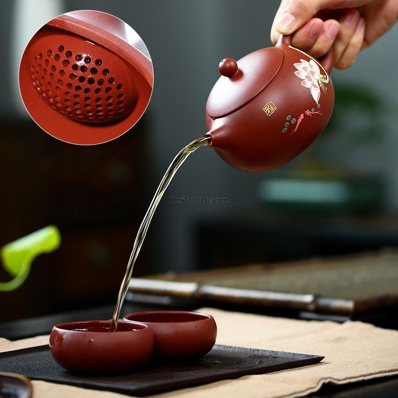 Tea Set Yixing Xi Shi Lotus Red Clay Teapot 2 Cups 240ml