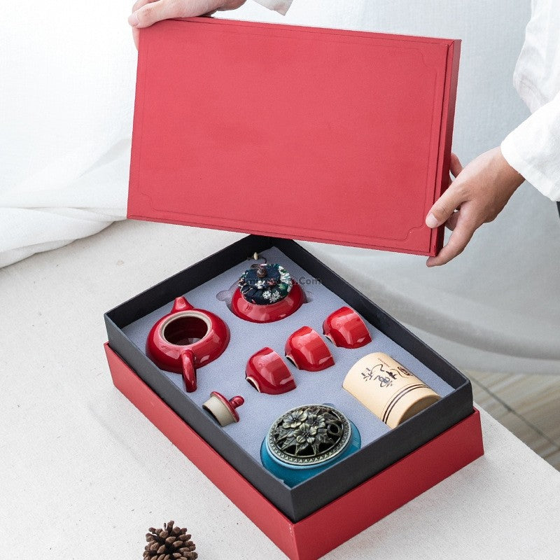Chinese Red Tea Set | Dehua Porcelain Incense Burner