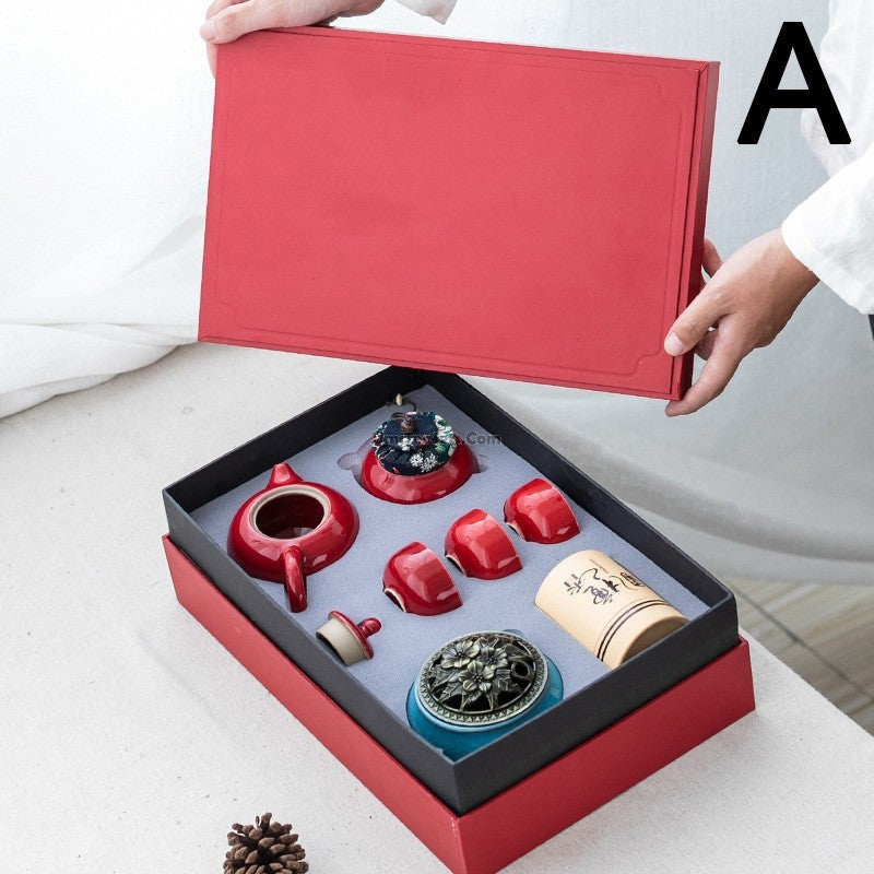 Chinese Red Tea Set | Dehua Porcelain Incense Burner