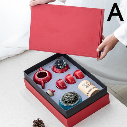 Chinese Red Tea Set | Dehua Porcelain Incense Burner