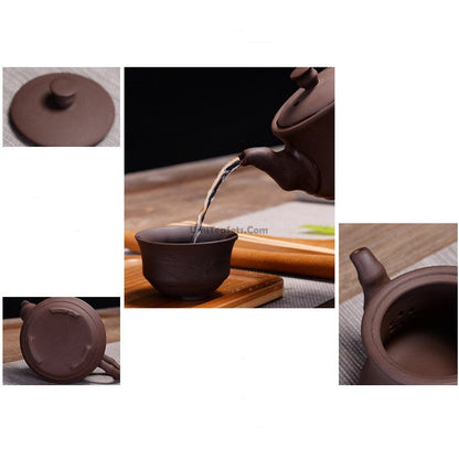 Travel Tea Set Purple Clay Teapot 2 Cups Tray Bag 4-Piece