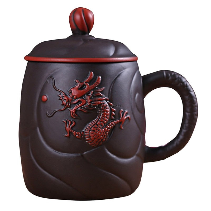 Purple Clay Tea Cup with Infuser Dragon Yixing Zisha 400ml