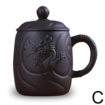 Purple Clay Tea Cup with Infuser Dragon Yixing Zisha 400ml