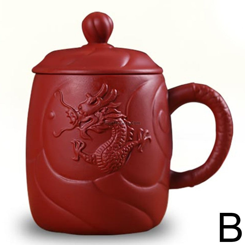 Purple Clay Tea Cup with Infuser Dragon Yixing Zisha 400ml