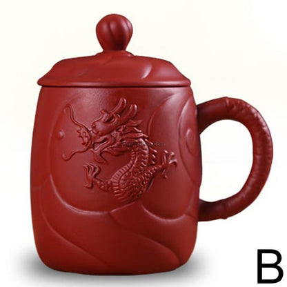 Purple Clay Tea Cup with Infuser Dragon Yixing Zisha 400ml