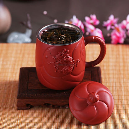 Purple Clay Tea Cup with Infuser Dragon Yixing Zisha 400ml