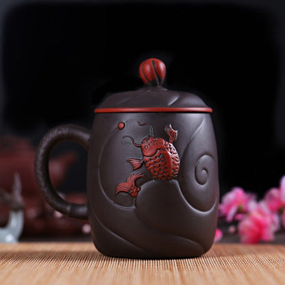 Purple Clay Tea Cup with Infuser Dragon Yixing Zisha 400ml