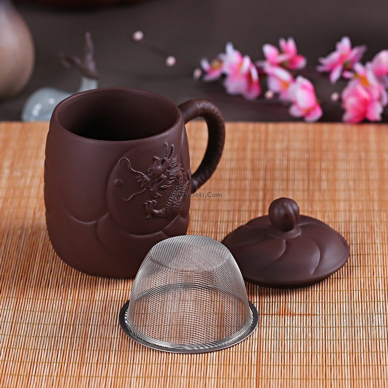 Purple Clay Tea Cup with Infuser Dragon Yixing Zisha 400ml