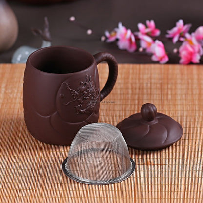 Purple Clay Tea Cup with Infuser Dragon Yixing Zisha 400ml