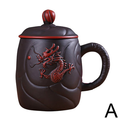 Purple Clay Tea Cup with Infuser Dragon Yixing Zisha 400ml
