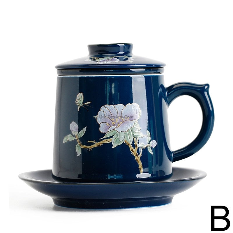 Silver-Lined Dehua Tea Cup with Infuser | Blue Egret 400ml