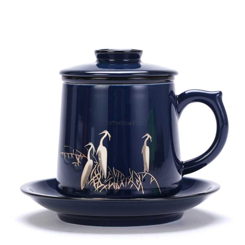 Silver-Lined Dehua Tea Cup with Infuser | Blue Egret 400ml