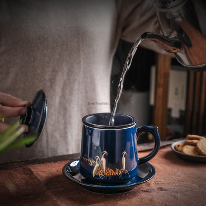 Silver-Lined Dehua Tea Cup with Infuser | Blue Egret 400ml