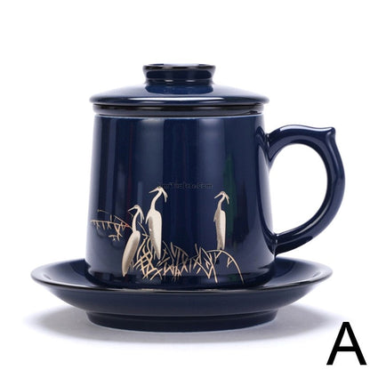 Silver-Lined Dehua Tea Cup with Infuser | Blue Egret 400ml