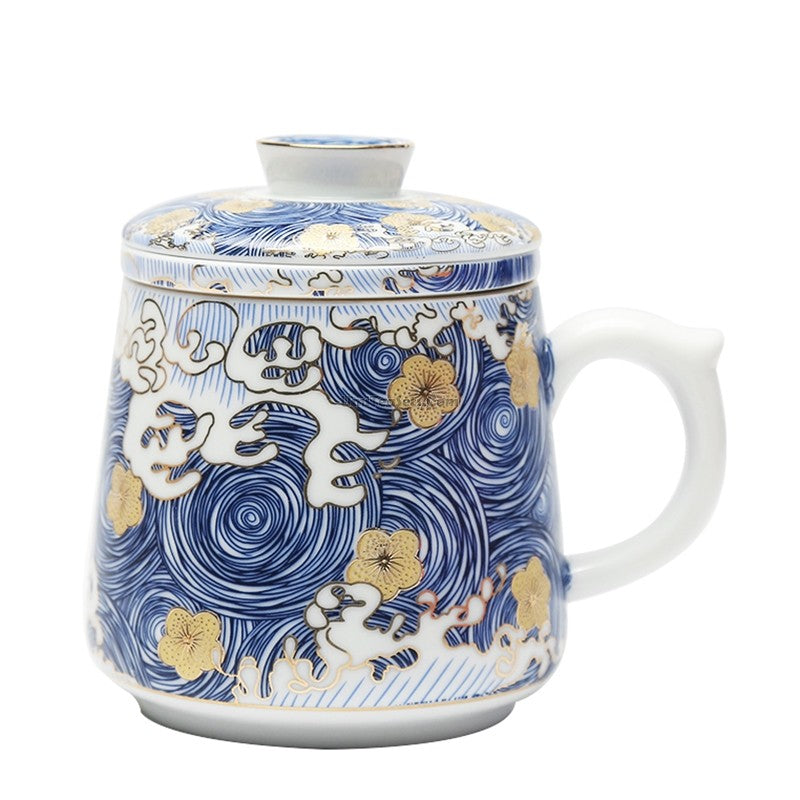 Tea Cup with Infuser Sea Wave Enamel Porcelain 400ml