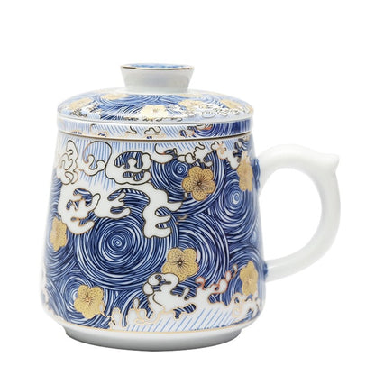 Tea Cup with Infuser Sea Wave Enamel Porcelain 400ml