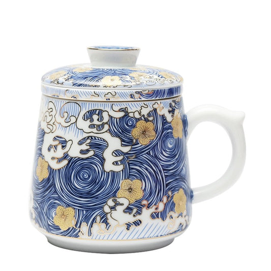 Tea Cup with Infuser Sea Wave Enamel Porcelain 400ml