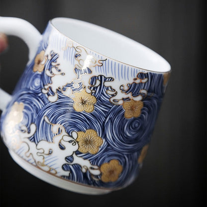 Tea Cup with Infuser Sea Wave Enamel Porcelain 400ml