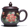 Handmade Purple Clay Peony Tea Cup with Lid