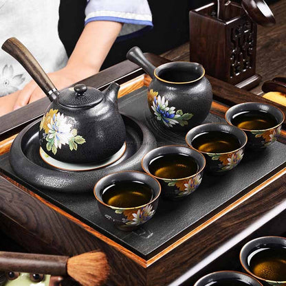 Gongfu Tea Set Iron Glaze & Ebony Tray | 11-Piece