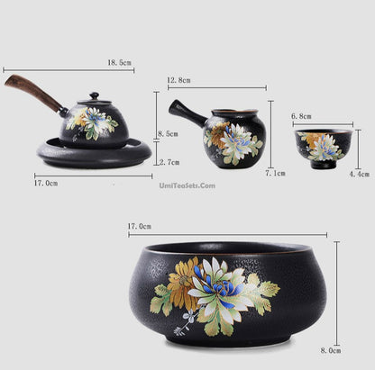 Gongfu Tea Set Iron Glaze & Ebony Tray | 11-Piece