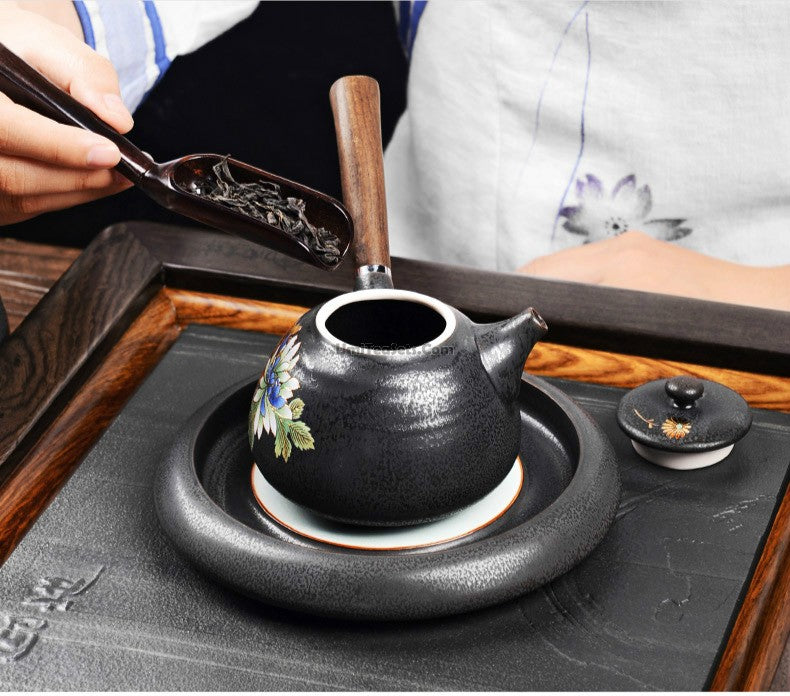 Gongfu Tea Set Iron Glaze & Ebony Tray | 11-Piece