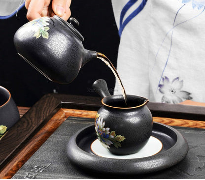 Gongfu Tea Set Iron Glaze & Ebony Tray | 11-Piece