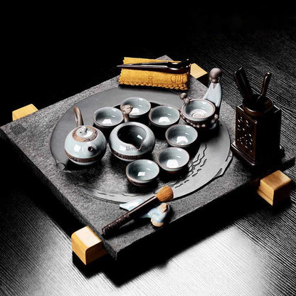 Ruyao Ice Crack Gongfu Tea Set with Stone Tray, 11-Pc