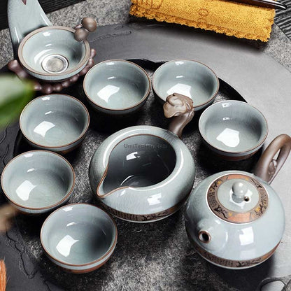 Ruyao Ice Crack Gongfu Tea Set with Stone Tray, 11-Pc