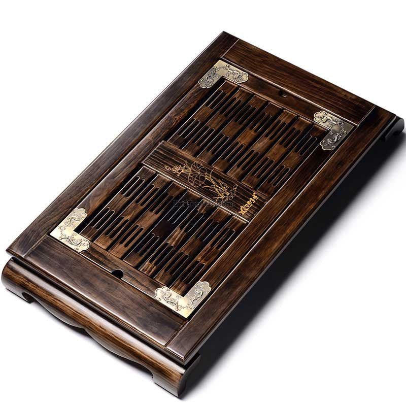 Gongfu Tea Tray Solid Wood Fire Style with Drainage