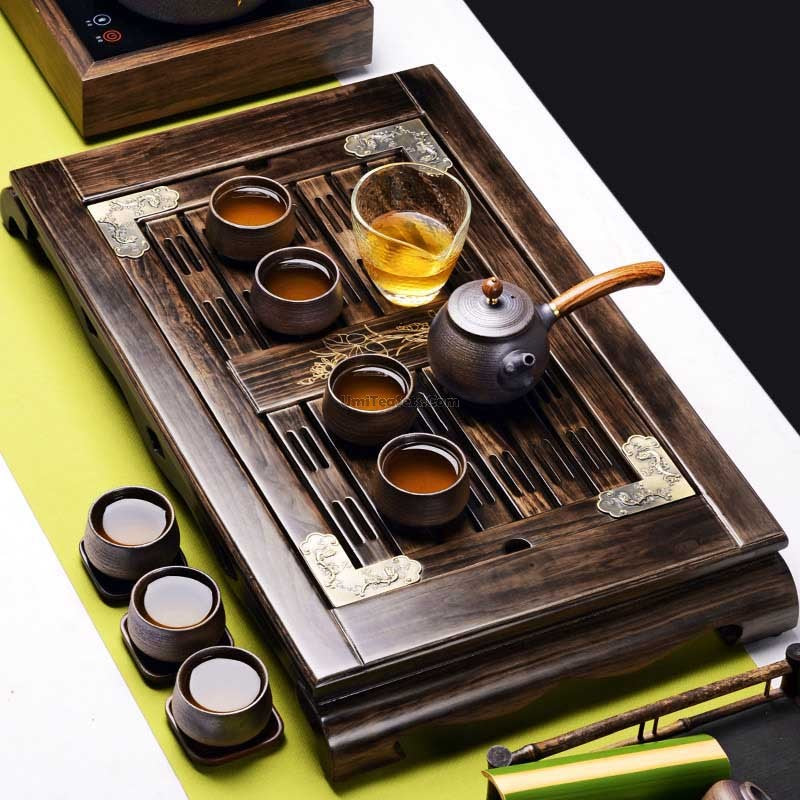 Gongfu Tea Tray Solid Wood Fire Style with Drainage