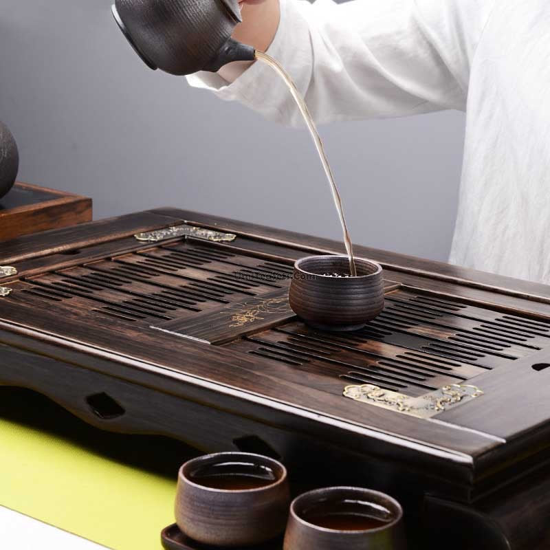 Gongfu Tea Tray Solid Wood Fire Style with Drainage