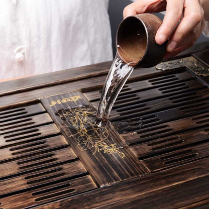Gongfu Tea Tray Solid Wood Fire Style with Drainage