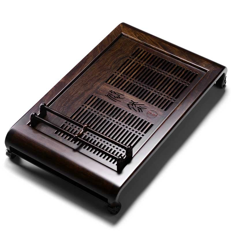 Ebony Wood Gongfu Tea Tray with Cup Holder & Drain