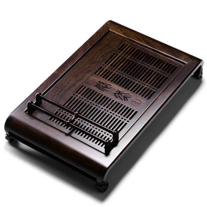 Ebony Wood Gongfu Tea Tray with Cup Holder & Drain