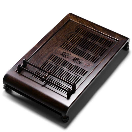 Ebony Wood Gongfu Tea Tray with Cup Holder & Drain