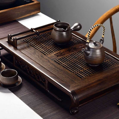Ebony Wood Gongfu Tea Tray with Cup Holder & Drain