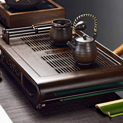 Ebony Wood Gongfu Tea Tray with Cup Holder & Drain