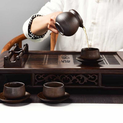 Ebony Wood Gongfu Tea Tray with Cup Holder & Drain