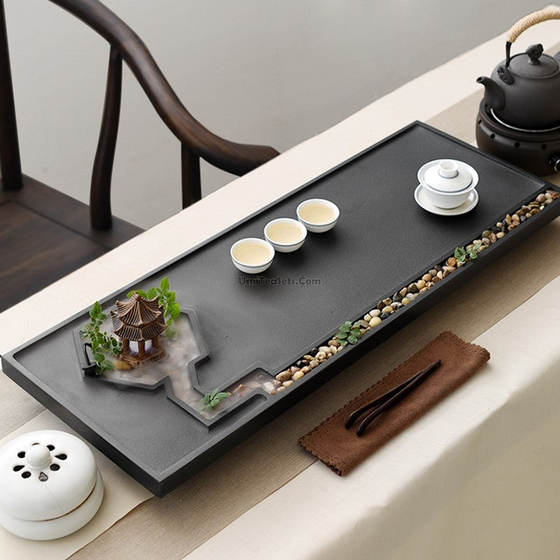 Tea Tray | Black Stone Zen Pavilion Brook Gongfu