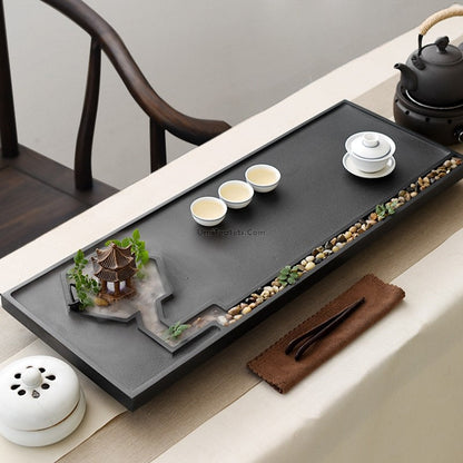 Tea Tray | Black Stone Zen Pavilion Brook Gongfu