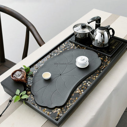 Tea Tray with Induction Cooker | Black Stone Lotus Pond