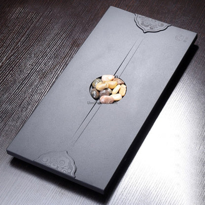 Tea Tray with Cobblestone | Black Stone Gongfu Chachuan