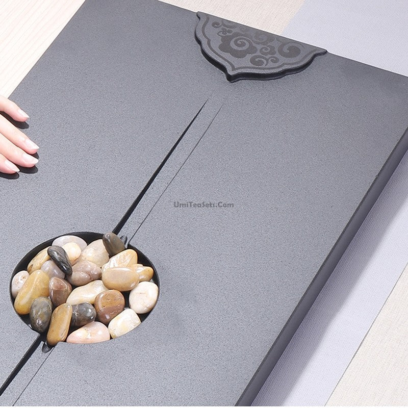 Tea Tray with Cobblestone | Black Stone Gongfu Chachuan