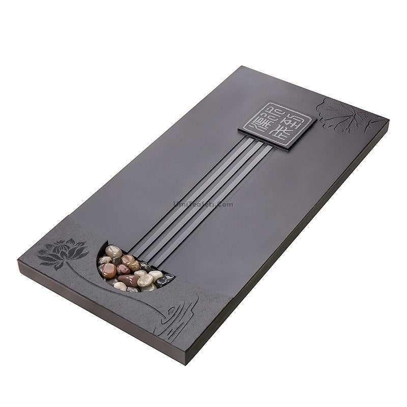 Tea Tray | Black Stone Lotus Flower Carved Gongfu