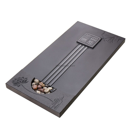 Tea Tray | Black Stone Lotus Flower Carved Gongfu