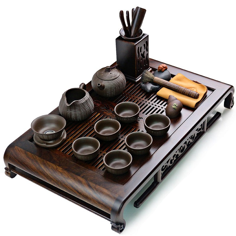 Yixing Purple Clay Gongfu Tea Set Bamboo Weaving 13-Piece